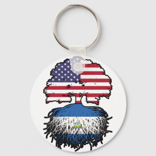 Nicaragua Nicaraguan American USA Tree Roots Flag Keychain