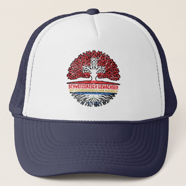 Nicaragua Nicaraguanisch Schweizer Schweiz Baum Trucker Hat (Front)