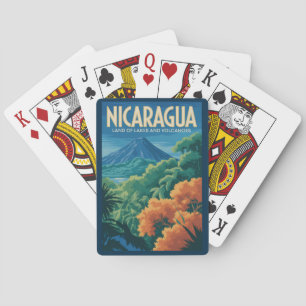 Nicaragua Volcano Illustration Travel Art Vintage Playing Cards