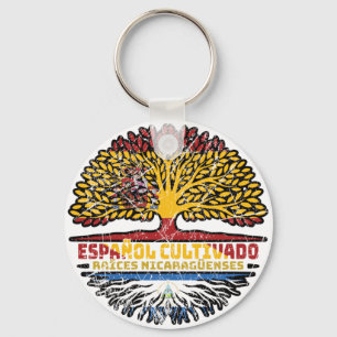 Nicaraguan Nicaragua Spain Spanish Tree Roots Flag Keychain