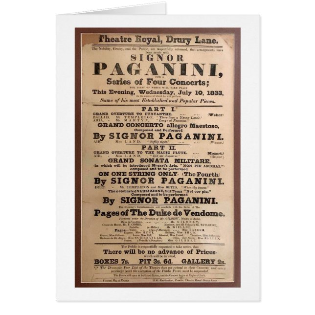 Niccolò Paganini poster de concert Drury Lane Lond (Devant)