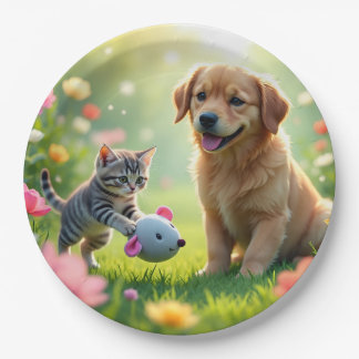 Nice and beautiful design cat and dog on  paper plate