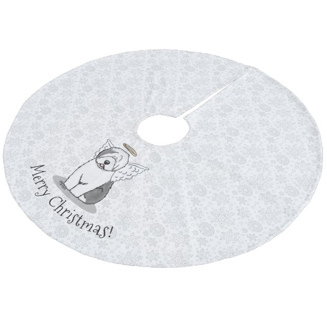 Nice Angel Old English Sheepdog (Grey 1) - Cute Fleece Tree Skirt (Angled)
