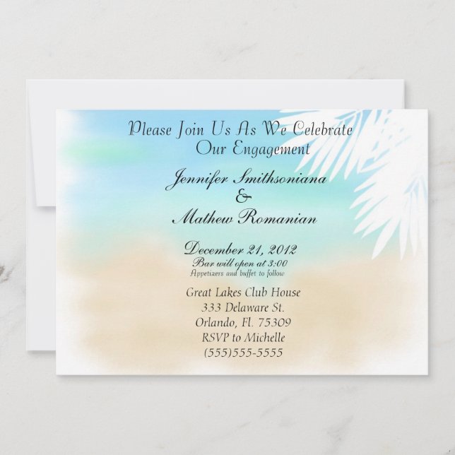 Nice Beach Scene Theme Engagement Party Invitation (Front)