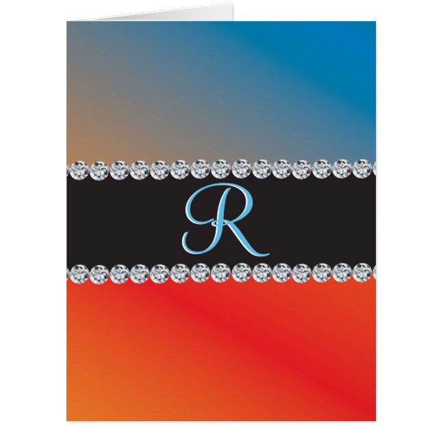 Nice Blue Orange Black Diamond 3d Monogram Initial (Front)