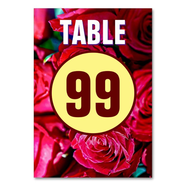 Nice Bunch Of Red Roses Table Number (Front)