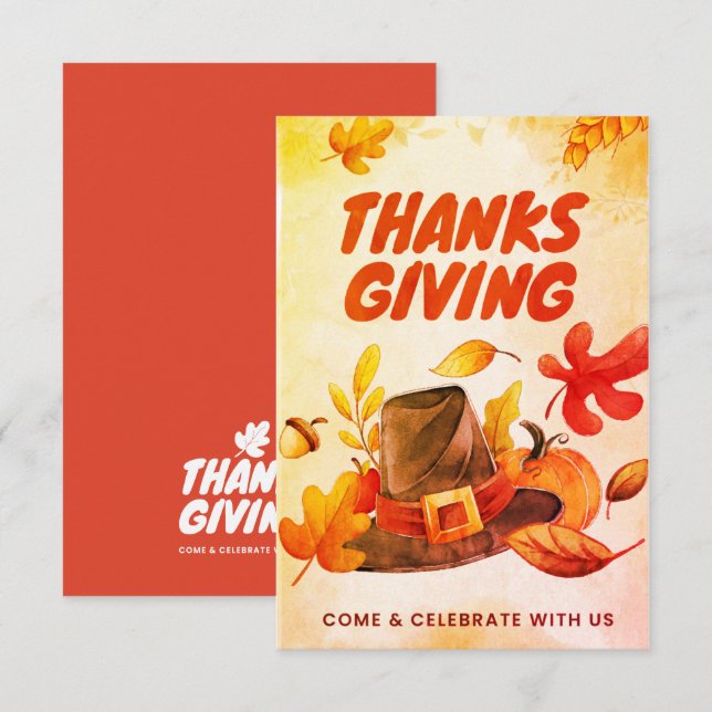 Nice Card Thanksgiving with Hat and Leaves Fall (Front/Back)
