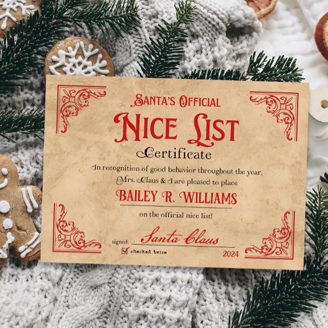 Nice Certificate from Santa North Pole Magical Invitation (Nice List Santa Certificate Approved Instant Download Printable)