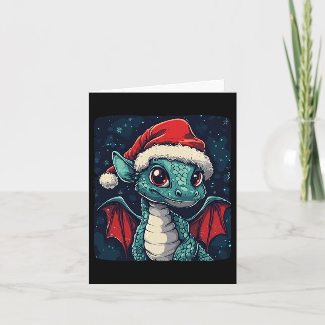 Nice Christmas Wishes From A Cute Festive Dragon  Card (Front)