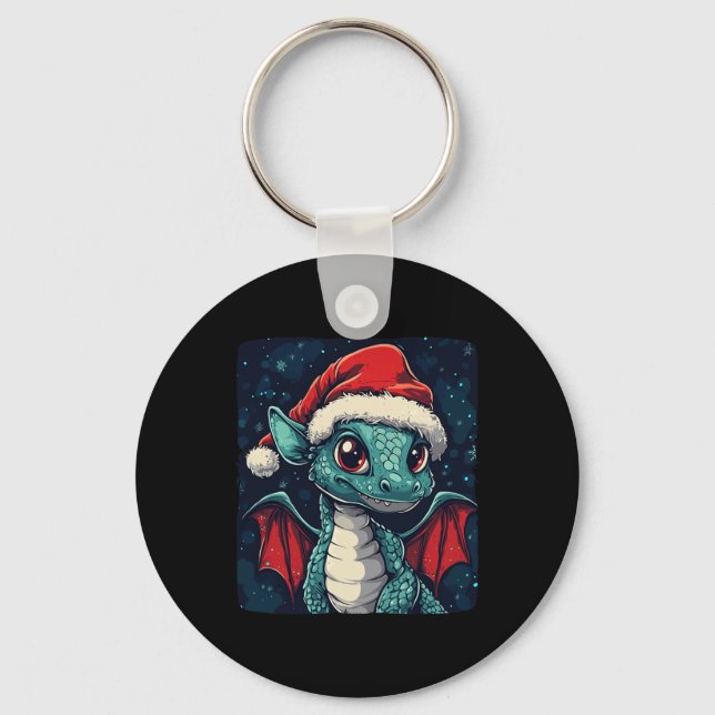 Nice Christmas Wishes From A Cute Festive Dragon  Keychain (Front)
