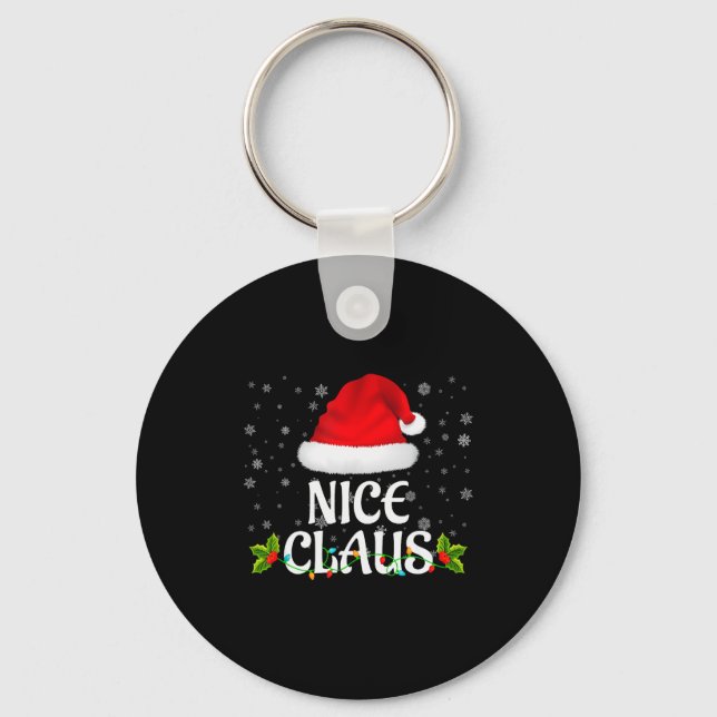 Nice Claus Christmas Lights Santa Pajama Family Ma Keychain (Front)