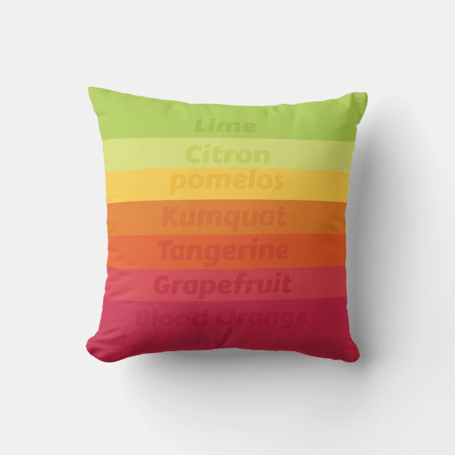 Nice Colourful Pattern and Citrus Fruits Names Throw Pillow (Front)