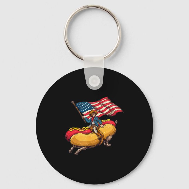 Nice Cowboy Weenie Hotdog Costume With Us Colors  Keychain (Front)