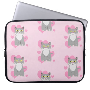 Nice Cute Grey Cat Love Cartoon Pattern Laptop Sleeve