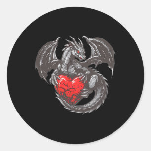 Nice Dragon With Big Red Heart Outfit  Classic Round Sticker