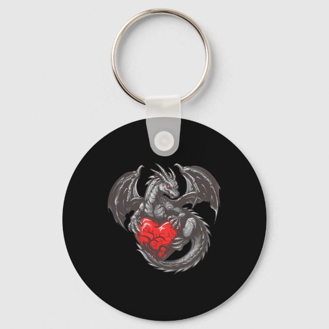 Nice Dragon With Big Red Heart Outfit  Keychain (Front)