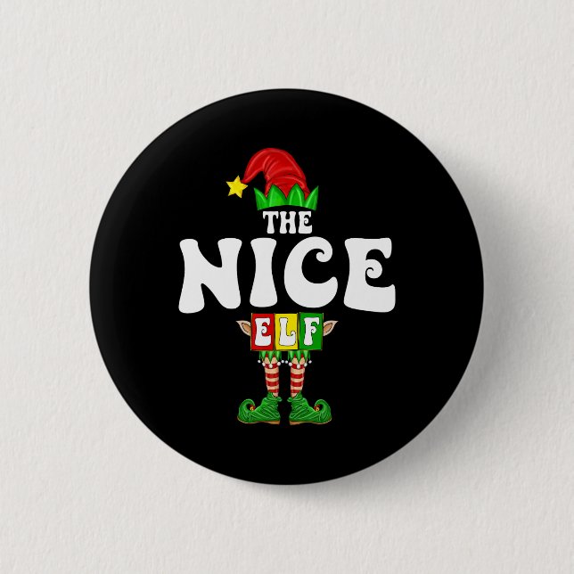 Nice Elf Family Christmas Matching Pyjamas Elf Squ 2 Inch Round Button (Front)