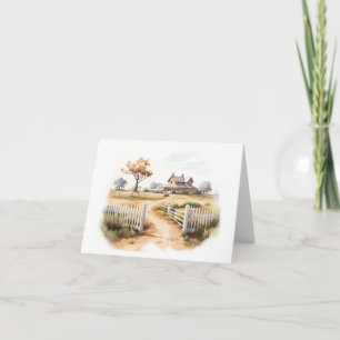 Nice Farm Scene with Fence and Tree Card