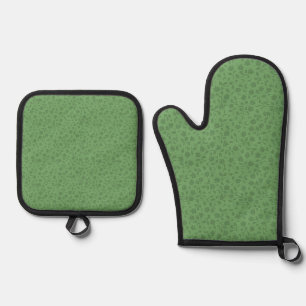 Nice Floral Green Oven Mitt & Pot Holder Set