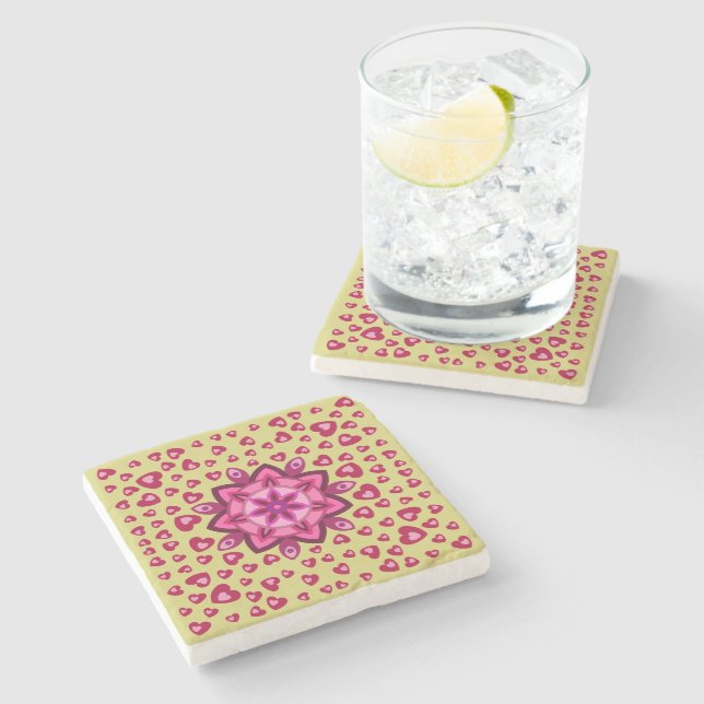 NICE FLOWER HEARTS LOVE VALENTINE, BIRTHDAY, GIFT  STONE COASTER (Side)