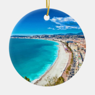 Nice, France Coastline Watercolor Ceramic Ornament