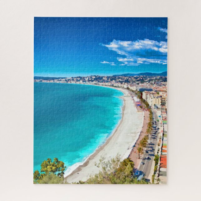 Nice, France Coastline Watercolor Jigsaw Puzzle (Vertical)