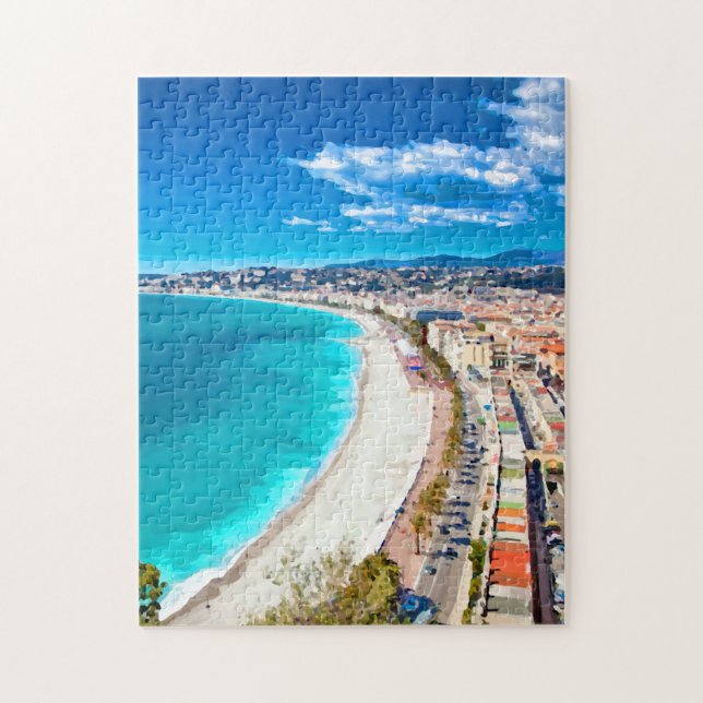 Nice, France Coastline Watercolor Jigsaw Puzzle (Vertical)