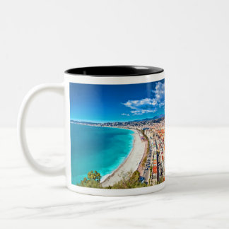 Nice, France Coastline Watercolor Two-Tone Coffee Mug