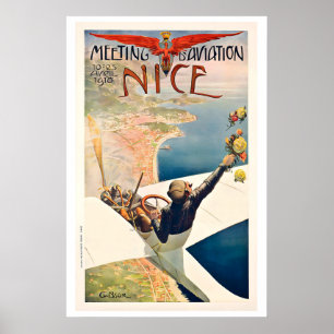 Nice France Meeting Aviation 1910 Vintage Travel Poster