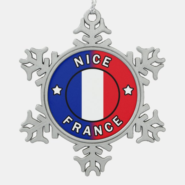 Nice France Snowflake Pewter Christmas Ornament (Front)