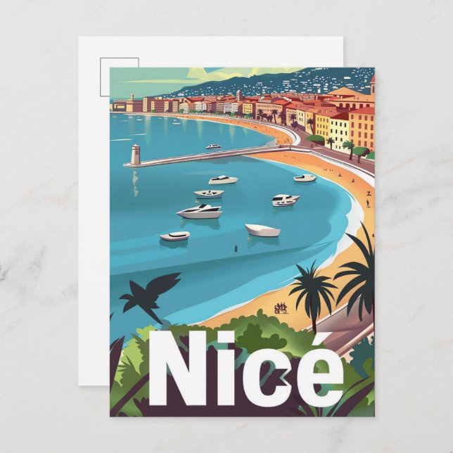 Nice France Vintage Retro Travel Illustration Postcard (Front/Back)