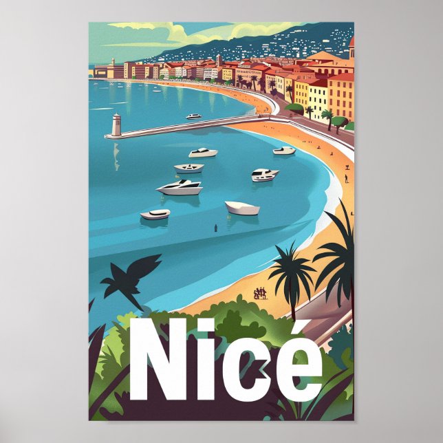 Nice France Vintage Retro Travel Illustration Poster (Front)