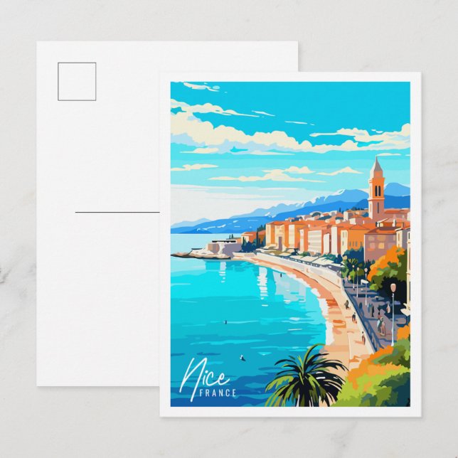Nice France vintage travel illustration Postcard (Front/Back)