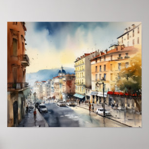 Nice France Watercolor Landscape Art Print Poster