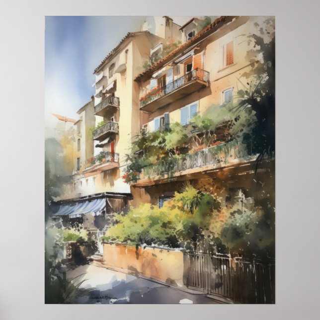 Nice France Watercolor Landscape Art Print Poster (Front)