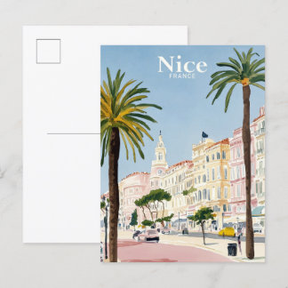 Nice France Watercolor Painting Travel Postcard
