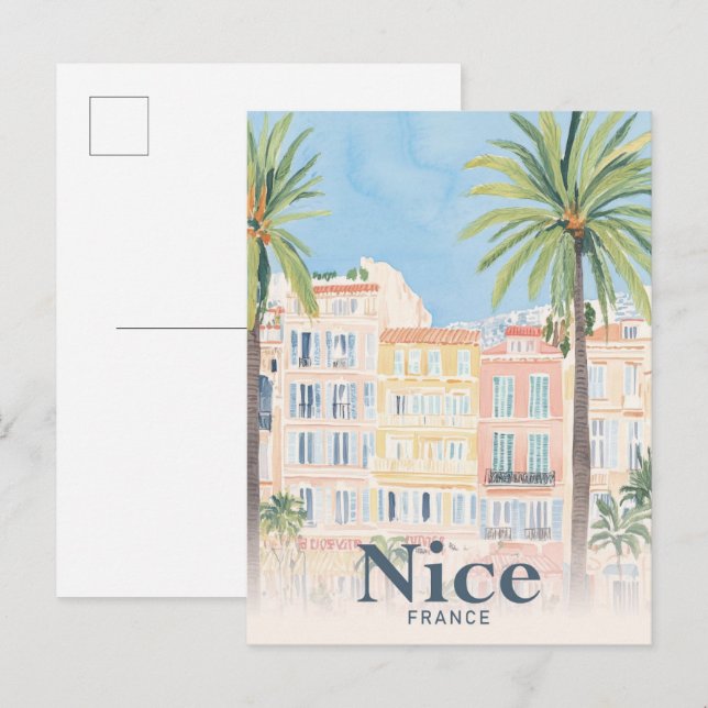 Nice France Watercolor Painting Travel Postcard (Front/Back)
