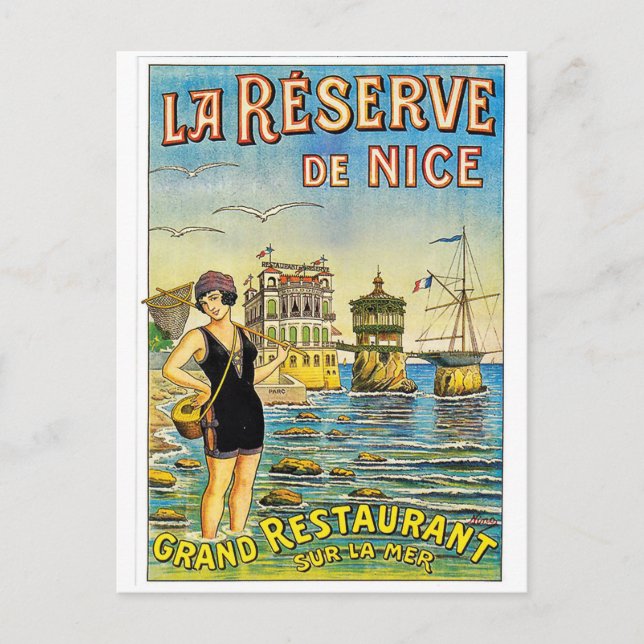 Nice, France, woman in swimsuit on the beach Postcard (Front)