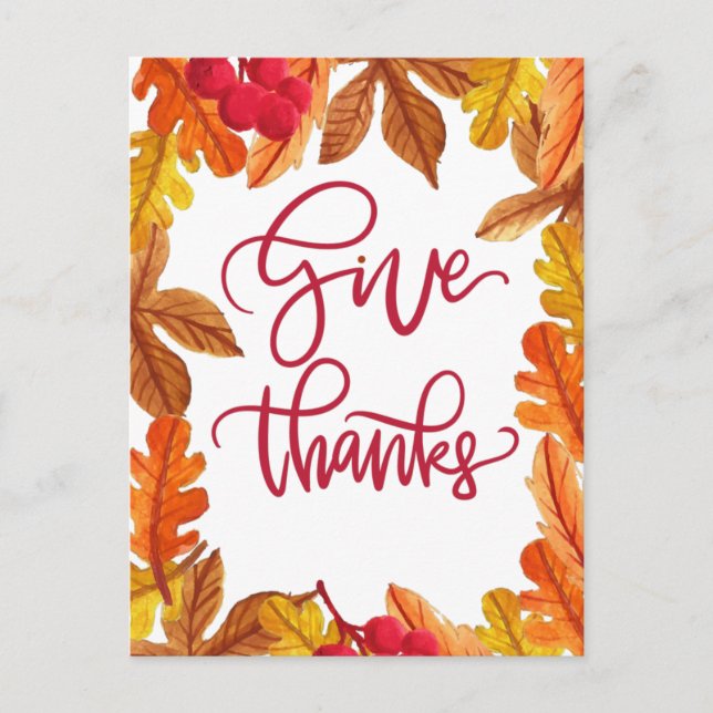 Nice Give Thanks with Leaves Autumn Holiday Postcard (Front)