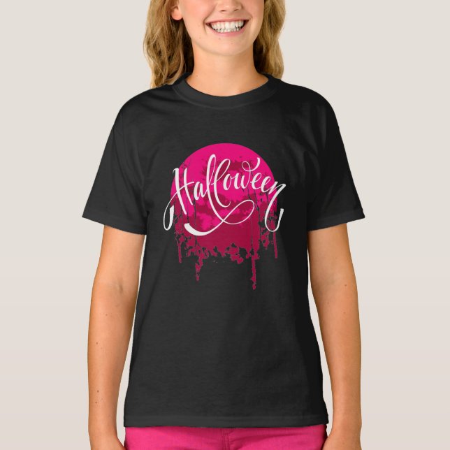 Nice Happy Halloween Typography in Red Night   T-Shirt (Front)