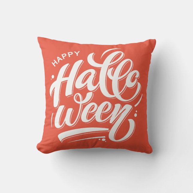 Nice Happy Halloween Typography Throw Pillow (Front)