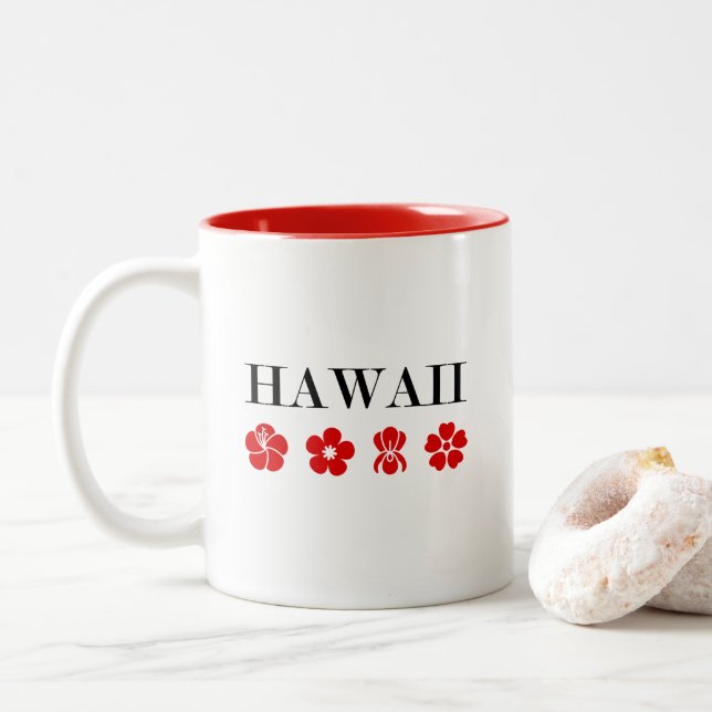 Nice Hawaii Red Flower Icons Light-Colour Two-Tone Coffee Mug (With Donut)