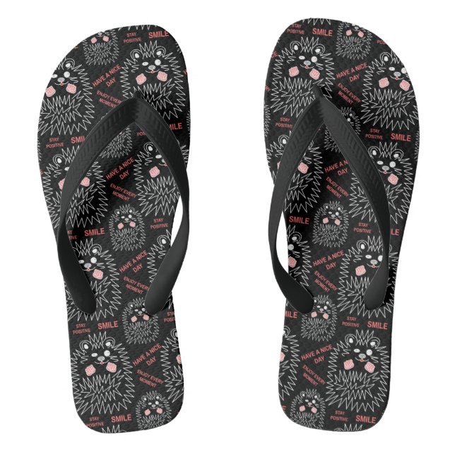 Nice Hedgehog. Cool Image And Text Pattern Flip Flops (Footbed)