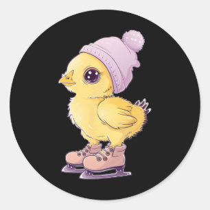 Nice Ice Skating Chicken Outfit For Winter Sport L Classic Round Sticker