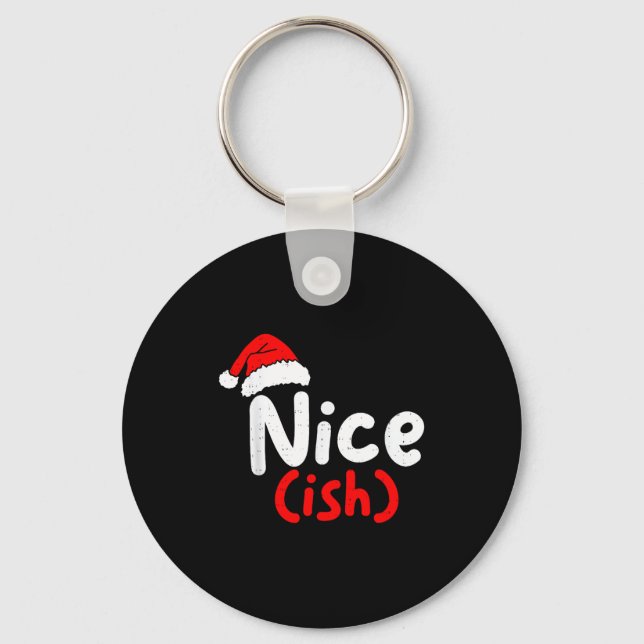 Nice (ish) Naughty Angel Funny Christmas List Fami Keychain (Front)