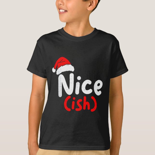 Nice (ish) Naughty Angel Funny Christmas List Fami T-Shirt (Front)