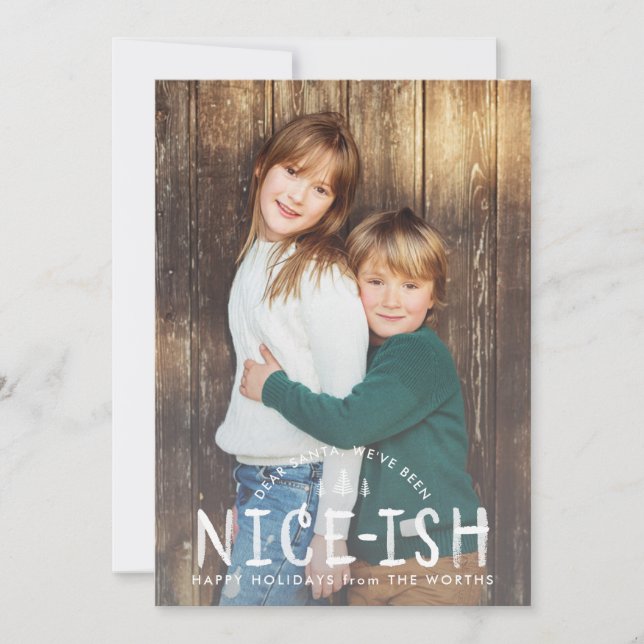Nice-ish Naughty or Nice Funny Kids Christmas Card (Front)