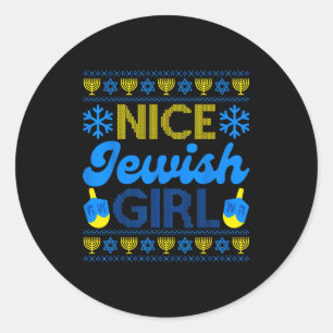 Nice Jewish Girl Ugly Happy Hanukkah Sweater Chanu Classic Round Sticker