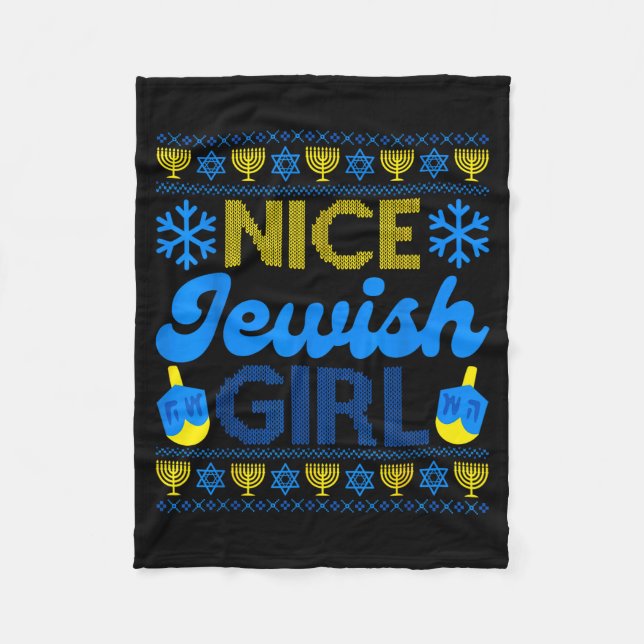 Nice Jewish Girl Ugly Happy Hanukkah Sweater Chanu Fleece Blanket (Front)