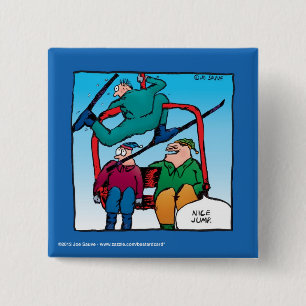 Nice Jump Cartoon Skiers 2 Inch Square Button